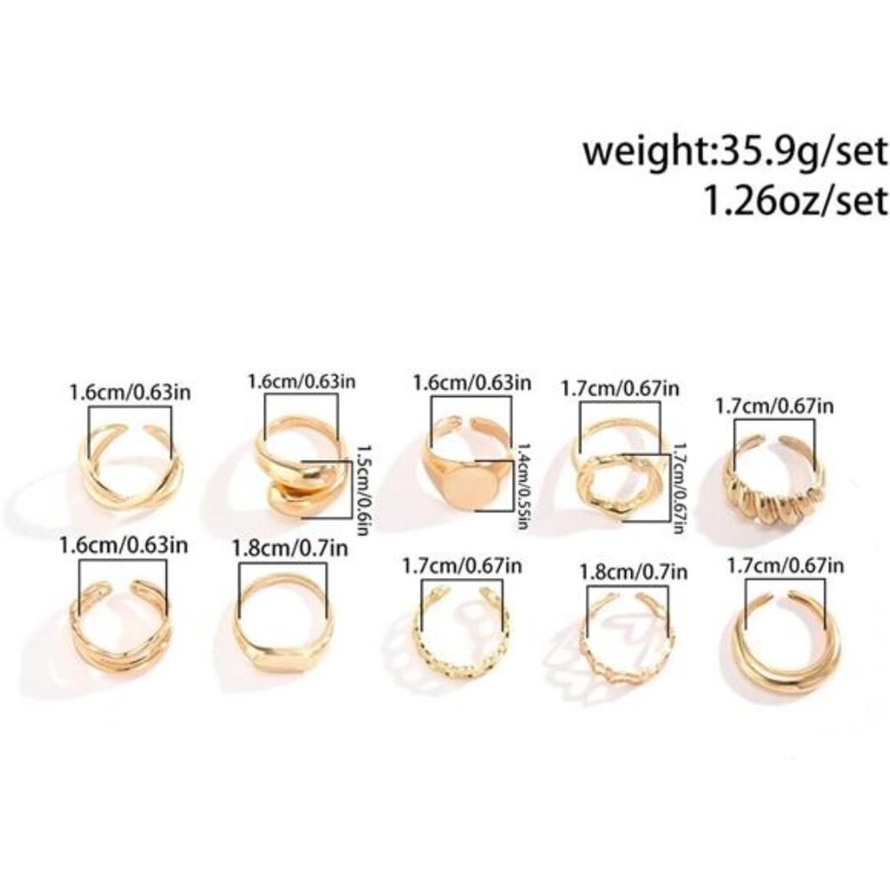 Gold Chunky Stackable Rings Set,Silver Layered Ad… - image 2